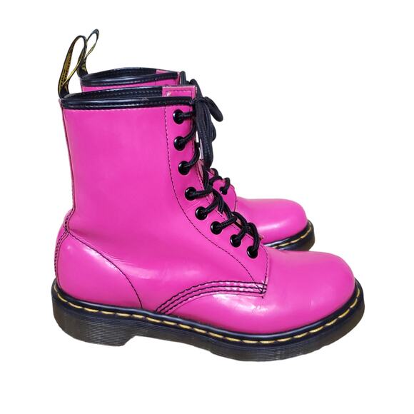 Dr. Martens Hot Pink 1460 Patent Lace Up Combat Ankle Boot Lamper Women's Sz 6 - Picture 1 of 11